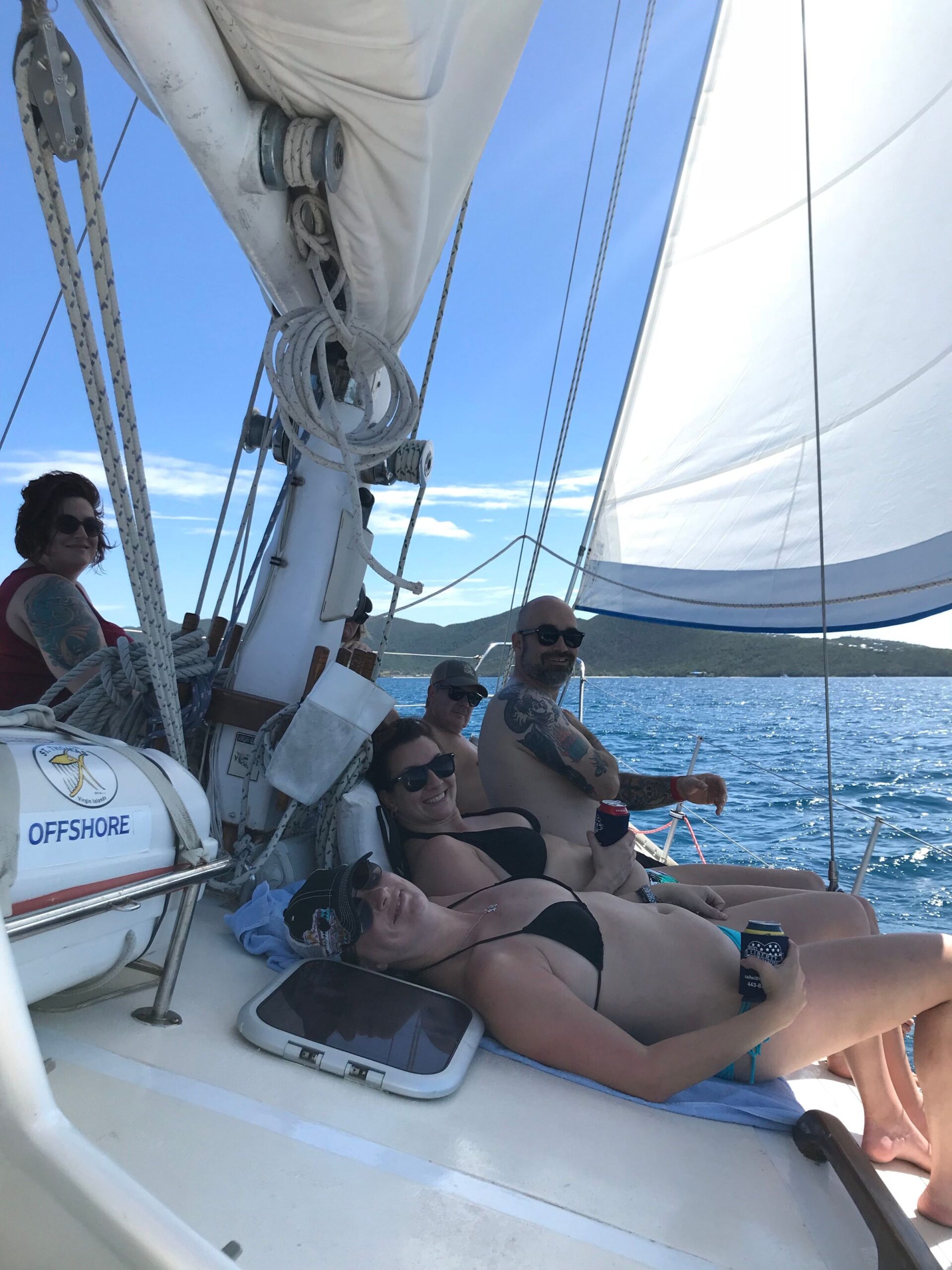 Lounging on the deck of Liberty and enjoying a St. Thomas Charter